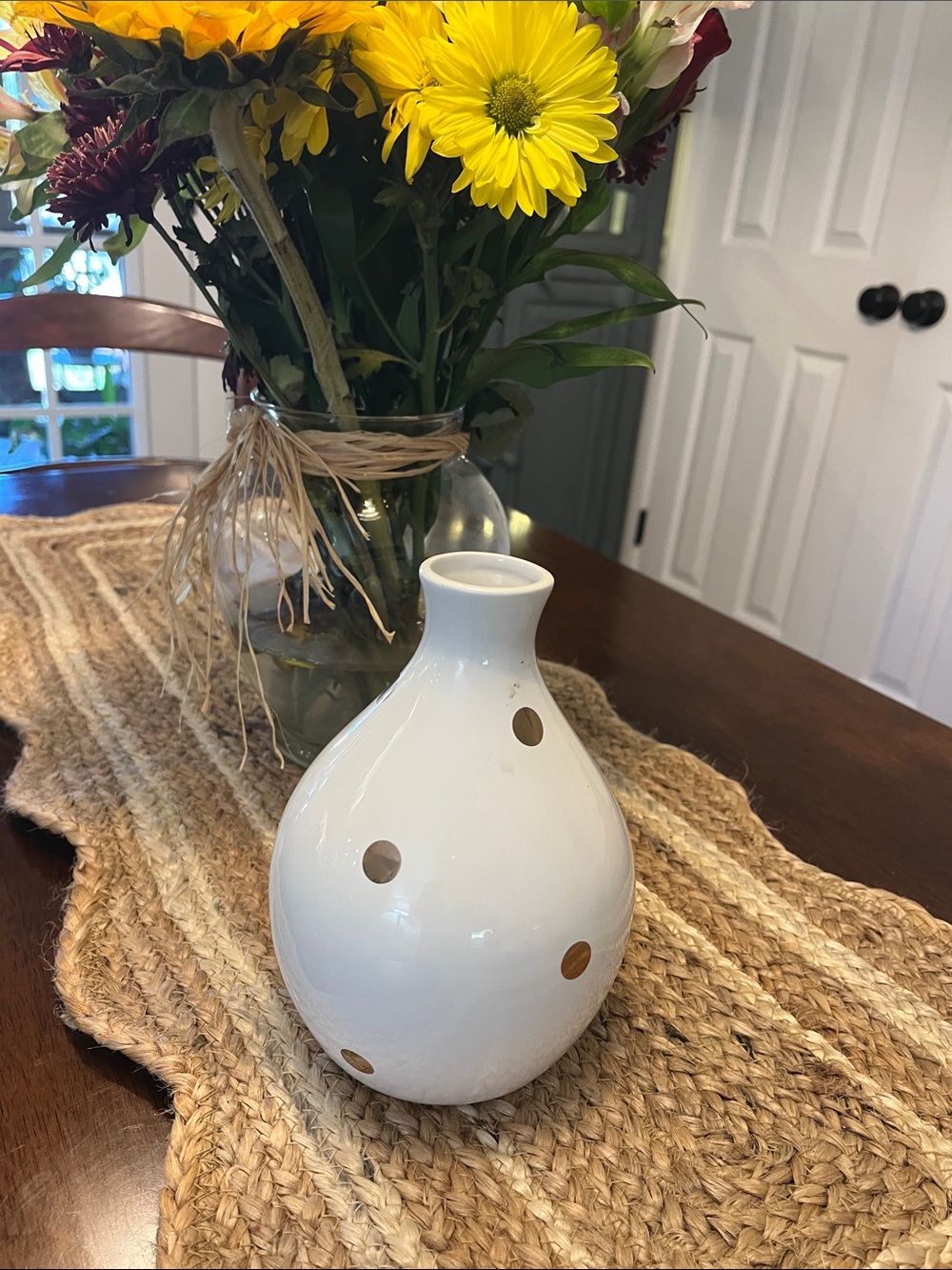 White Ceramic Vase with Gold Dot Accents